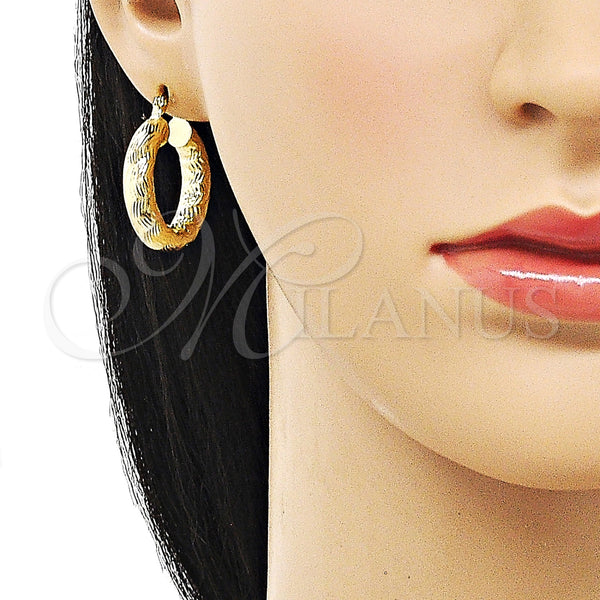 Gold Filled Hoop Earrings — Medium Hoop Hollow Design Diamond Cutting 02. — alternate product view — SKU 156970 | Oro Laminado aretes de aro — Medium Hoop Hollow diseño Diamond Cutting 02. — SKU 156970
