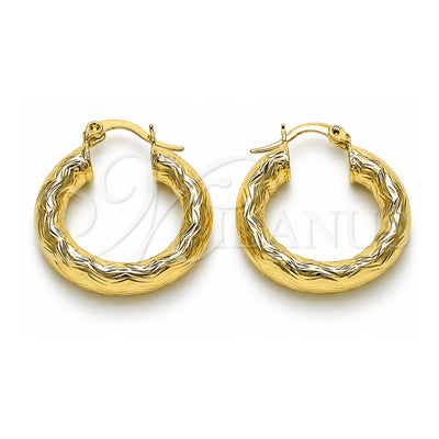 Oro Laminado Medium Hoop, Gold Filled Style Hollow Design, Diamond Cutting Finish, Golden Finish, 02.213.0760.25