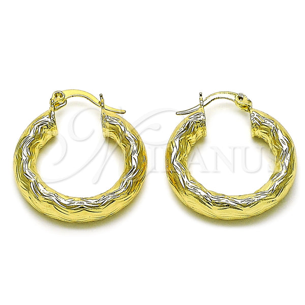 Gold Filled Hoop Earrings — Medium Hoop Hollow Design Diamond Cutting 02. — main product view — SKU 156970 | Oro Laminado aretes de aro — Medium Hoop Hollow diseño Diamond Cutting 02. — SKU 156970