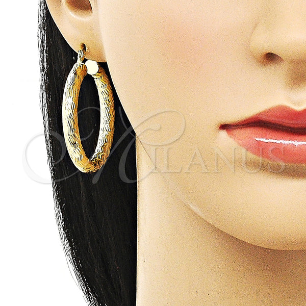 Gold Filled Hoop Earrings — Medium Hoop Hollow Design Diamond Cutting 02. — alternate product view — SKU 156971 | Oro Laminado aretes de aro — Medium Hoop Hollow diseño Diamond Cutting 02. — SKU 156971
