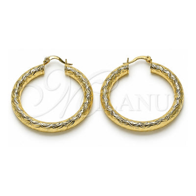Oro Laminado Medium Hoop, Gold Filled Style Hollow Design, Diamond Cutting Finish, Golden Finish, 02.213.0760.40