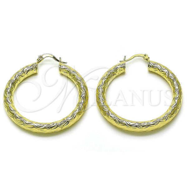Gold Filled Hoop Earrings — Medium Hoop Hollow Design Diamond Cutting 02. — main product view — SKU 156971 | Oro Laminado aretes de aro — Medium Hoop Hollow diseño Diamond Cutting 02. — SKU 156971
