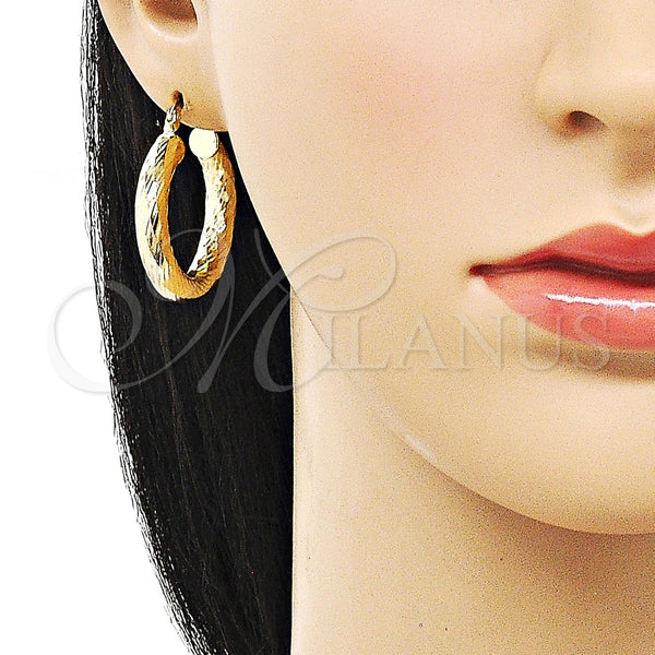 Gold Filled Hoop Earrings — Medium Hoop Hollow Design Diamond Cutting 02. — alternate product view — SKU 156974 | Oro Laminado aretes de aro — Medium Hoop Hollow diseño Diamond Cutting 02. — SKU 156974