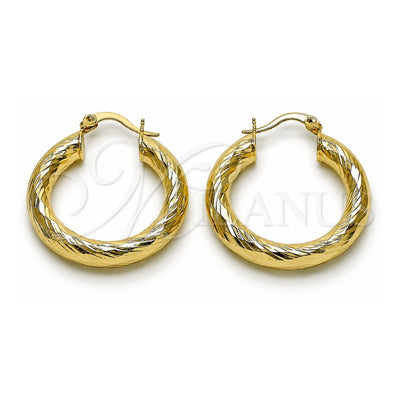 Oro Laminado Medium Hoop, Gold Filled Style Hollow Design, Diamond Cutting Finish, Golden Finish, 02.170.0311.30