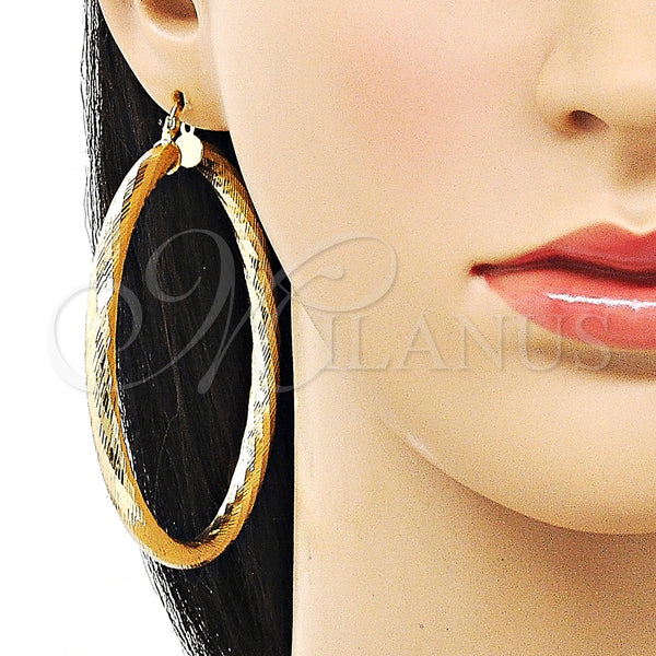 Gold Filled Hoop Earrings — Extra Large Hoop Hollow Design Diamond Cutting 02. — alternate product view — SKU 156975 | Oro Laminado aretes de aro — Extra Large Hoop Hollow diseño Diamond Cutting 02. — SKU 156975