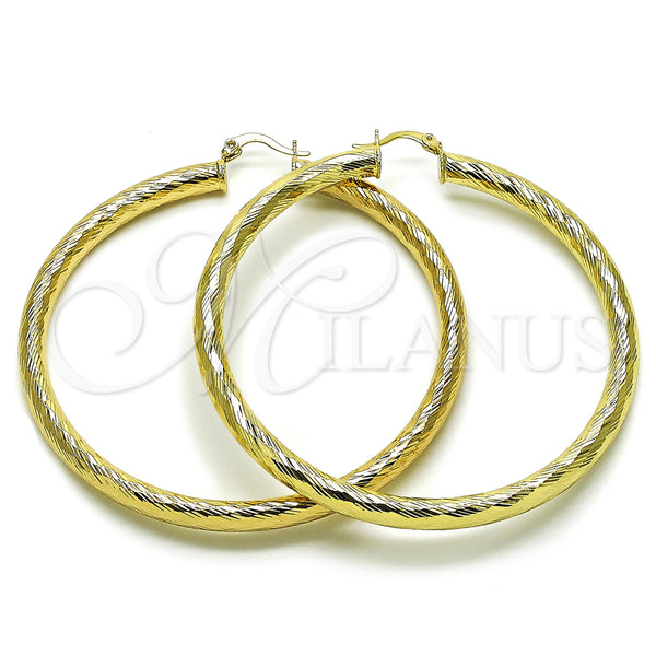 Gold Filled Hoop Earrings — Extra Large Hoop Hollow Design Diamond Cutting 02. — main product view — SKU 156975 | Oro Laminado aretes de aro — Extra Large Hoop Hollow diseño Diamond Cutting 02. — SKU 156975