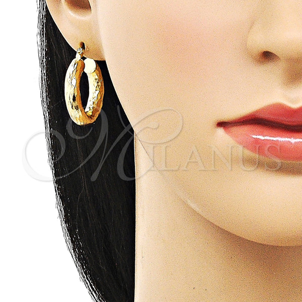 Gold Filled Hoop Earrings — Medium Hoop Hollow Design Diamond Cutting 02. — alternate product view — SKU 156976 | Oro Laminado aretes de aro — Medium Hoop Hollow diseño Diamond Cutting 02. — SKU 156976