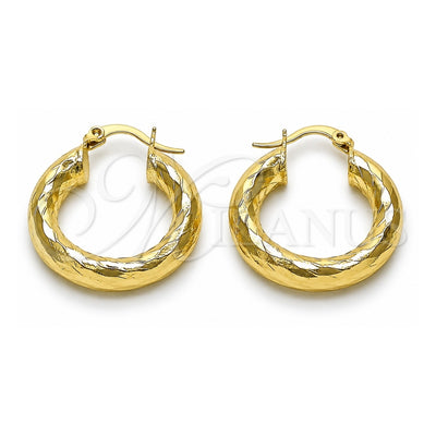 Oro Laminado Medium Hoop, Gold Filled Style Hollow Design, Diamond Cutting Finish, Golden Finish, 02.213.0762.25