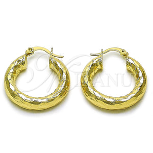 Gold Filled Hoop Earrings — Medium Hoop Hollow Design Diamond Cutting 02. — main product view — SKU 156976 | Oro Laminado aretes de aro — Medium Hoop Hollow diseño Diamond Cutting 02. — SKU 156976
