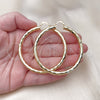 Oro Laminado Large Hoop, Gold Filled Style Hollow Design, Diamond Cutting Finish, Golden Finish, 02.213.0762.60