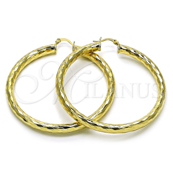 Gold Filled Hoop Earrings — Large Hoop Hollow Design Diamond Cutting 02. — main product view — SKU 156977 | Oro Laminado aretes de aro — Large Hoop Hollow diseño Diamond Cutting 02. — SKU 156977