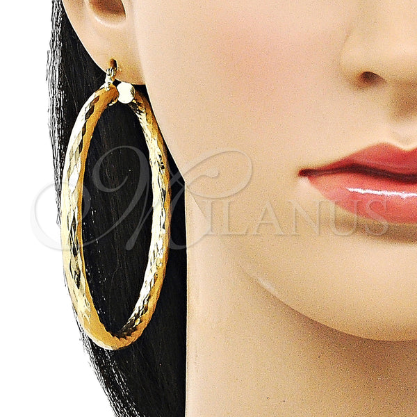Gold Filled Hoop Earrings — Extra Large Hoop Hollow Design Diamond Cutting 02. — alternate product view — SKU 156978 | Oro Laminado aretes de aro — Extra Large Hoop Hollow diseño Diamond Cutting 02. — SKU 156978