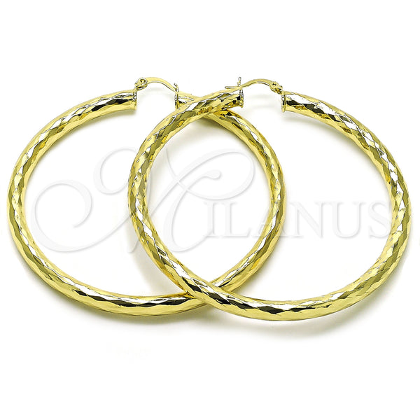 Gold Filled Hoop Earrings — Extra Large Hoop Hollow Design Diamond Cutting 02. — main product view — SKU 156978 | Oro Laminado aretes de aro — Extra Large Hoop Hollow diseño Diamond Cutting 02. — SKU 156978