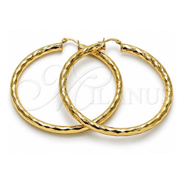 Oro Laminado Extra Large Hoop, Gold Filled Style Hollow Design, Diamond Cutting Finish, Golden Finish, 02.213.0762.70