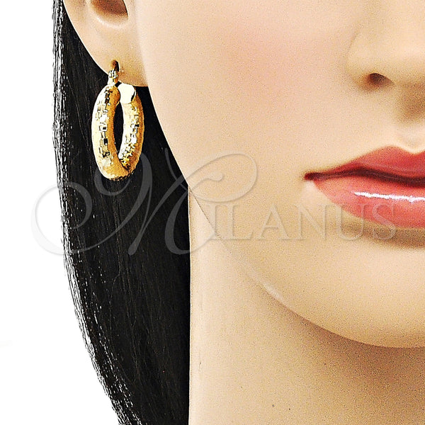 Gold Filled Hoop Earrings — Medium Hoop Hollow Design Diamond Cutting 02. — alternate product view — SKU 156981 | Oro Laminado aretes de aro — Medium Hoop Hollow diseño Diamond Cutting 02. — SKU 156981
