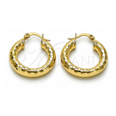 Oro Laminado Medium Hoop, Gold Filled Style Hollow Design, Diamond Cutting Finish, Golden Finish, 02.213.0309.25