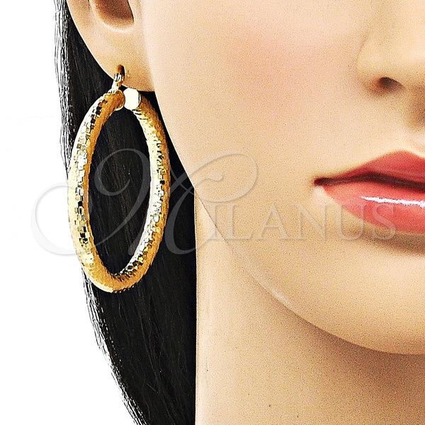 Gold Filled Hoop Earrings — Large Hoop Hollow Design Diamond Cutting 02. — alternate product view — SKU 156982 | Oro Laminado aretes de aro — Large Hoop Hollow diseño Diamond Cutting 02. — SKU 156982
