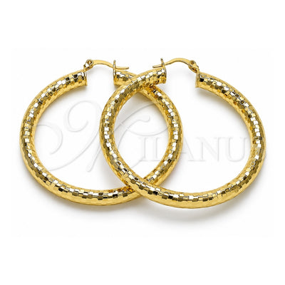 Oro Laminado Large Hoop, Gold Filled Style Hollow Design, Diamond Cutting Finish, Golden Finish, 02.213.0309.50