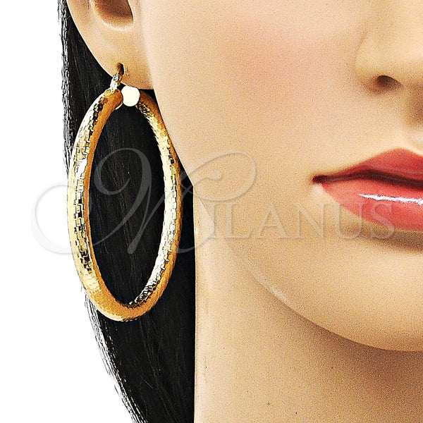 Gold Filled Hoop Earrings — Large Hoop Hollow Design Diamond Cutting 02. — alternate product view — SKU 156983 | Oro Laminado aretes de aro — Large Hoop Hollow diseño Diamond Cutting 02. — SKU 156983