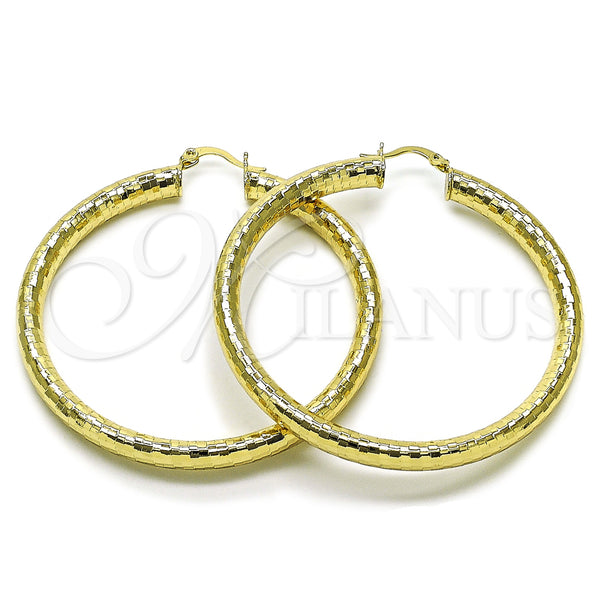 Gold Filled Hoop Earrings — Large Hoop Hollow Design Diamond Cutting 02. — main product view — SKU 156983 | Oro Laminado aretes de aro — Large Hoop Hollow diseño Diamond Cutting 02. — SKU 156983