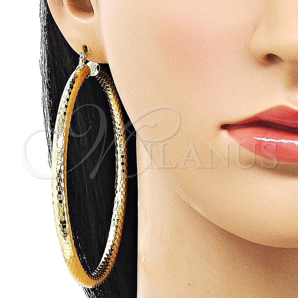 Gold Filled Hoop Earrings — Extra Large Hoop Hollow Design Diamond Cutting 02. — alternate product view — SKU 156984 | Oro Laminado aretes de aro — Extra Large Hoop Hollow diseño Diamond Cutting 02. — SKU 156984