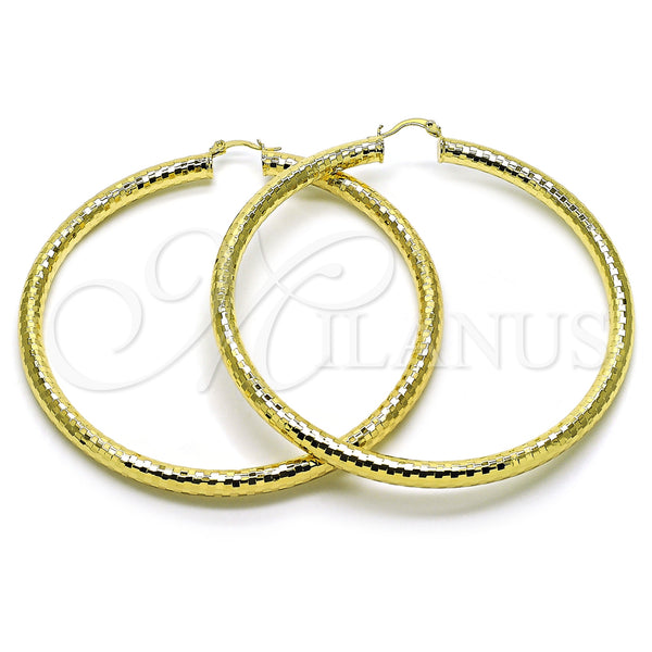 Gold Filled Hoop Earrings — Extra Large Hoop Hollow Design Diamond Cutting 02. — main product view — SKU 156984 | Oro Laminado aretes de aro — Extra Large Hoop Hollow diseño Diamond Cutting 02. — SKU 156984