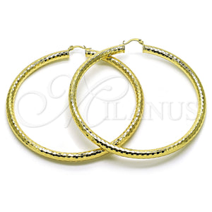 Gold Filled Hoop Earrings — Extra Large Hoop Hollow Design Diamond Cutting 02. — main product view — SKU 156984 | Oro Laminado aretes de aro — Extra Large Hoop Hollow diseño Diamond Cutting 02. — SKU 156984