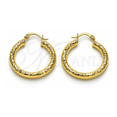 Oro Laminado Medium Hoop, Gold Filled Style Hollow Design, Diamond Cutting Finish, Golden Finish, 02.213.0764.30