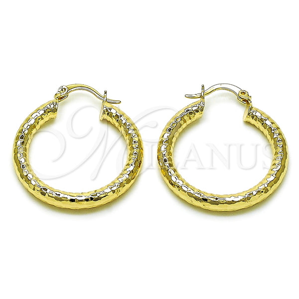 Gold Filled Hoop Earrings — Medium Hoop Hollow Design Diamond Cutting 02. — main product view — SKU 156985 | Oro Laminado aretes de aro — Medium Hoop Hollow diseño Diamond Cutting 02. — SKU 156985