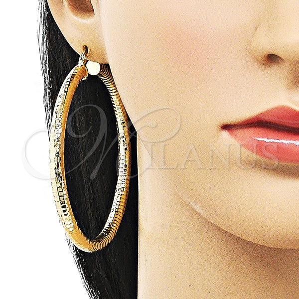 Gold Filled Hoop Earrings — Extra Large Hoop Hollow Design Diamond Cutting 02. — alternate product view — SKU 156987 | Oro Laminado aretes de aro — Extra Large Hoop Hollow diseño Diamond Cutting 02. — SKU 156987