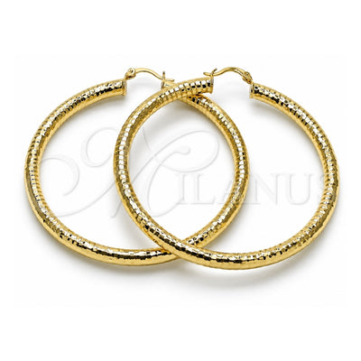 Oro Laminado Extra Large Hoop, Gold Filled Style Hollow Design, Diamond Cutting Finish, Golden Finish, 02.213.0765.70