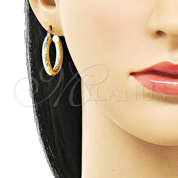 Gold Filled Hoop Earrings — Medium Hoop Hollow Design Diamond Cutting 02. — alternate product view — SKU 156989 | Oro Laminado aretes de aro — Medium Hoop Hollow diseño Diamond Cutting 02. — SKU 156989