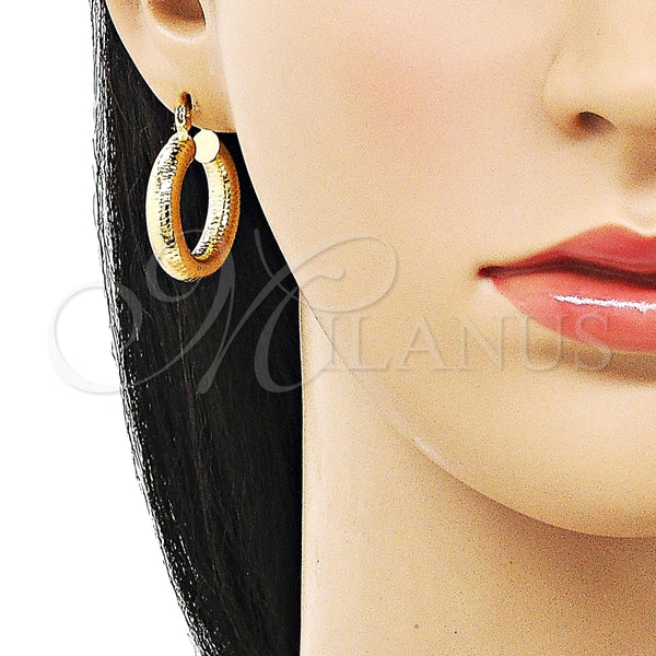 Gold Filled Hoop Earrings — Small Hoop Hollow Design Diamond Cutting 02. — alternate product view — SKU 156990 | Oro Laminado aretes de aro — Small Hoop Hollow diseño Diamond Cutting 02. — SKU 156990