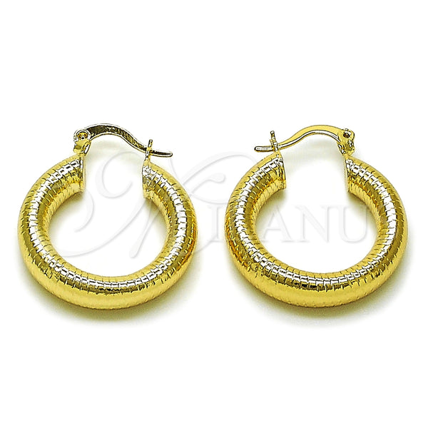 Gold Filled Hoop Earrings — Small Hoop Hollow Design Diamond Cutting 02. — main product view — SKU 156990 | Oro Laminado aretes de aro — Small Hoop Hollow diseño Diamond Cutting 02. — SKU 156990