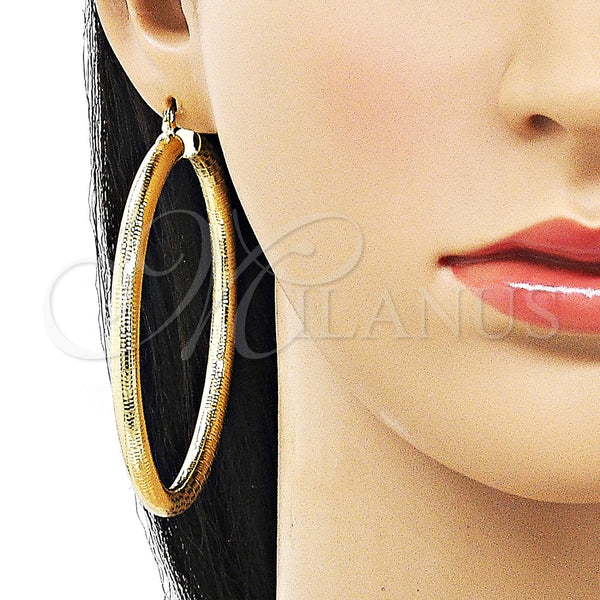 Gold Filled Hoop Earrings — Extra Large Hoop Hollow Design Diamond Cutting 02. — alternate product view — SKU 156994 | Oro Laminado aretes de aro — Extra Large Hoop Hollow diseño Diamond Cutting 02. — SKU 156994