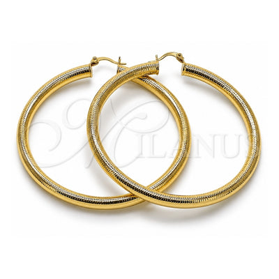Oro Laminado Extra Large Hoop, Gold Filled Style Hollow Design, Diamond Cutting Finish, Golden Finish, 02.213.0767.70