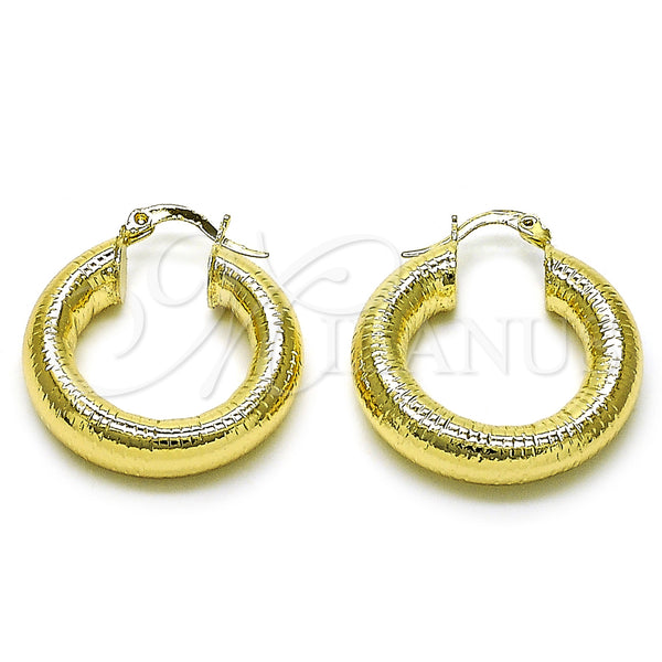 Gold Filled Hoop Earrings — Medium Hoop Hollow Design Polished 02. — main product view — SKU 156995 | Oro Laminado aretes de aro — Medium Hoop Hollow diseño pulido 02. — SKU 156995