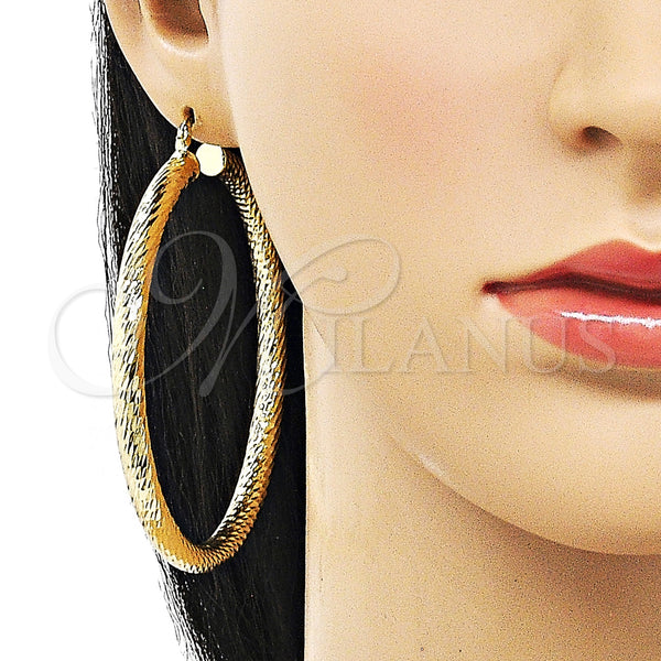Gold Filled Hoop Earrings — Extra Large Hoop Hollow Design Diamond Cutting 02. — alternate product view — SKU 156997 | Oro Laminado aretes de aro — Extra Large Hoop Hollow diseño Diamond Cutting 02. — SKU 156997