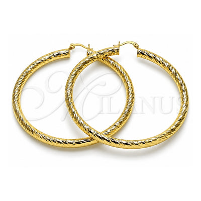 Oro Laminado Extra Large Hoop, Gold Filled Style Hollow Design, Diamond Cutting Finish, Golden Finish, 02.170.0313.70