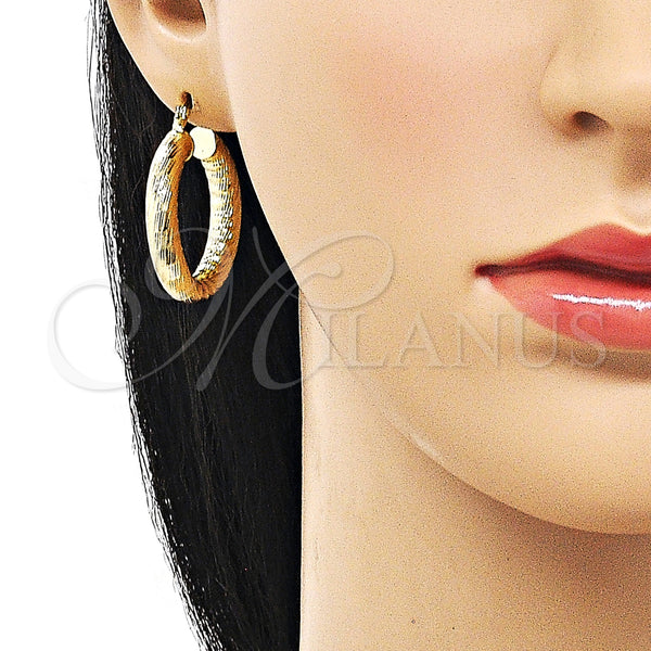 Gold Filled Hoop Earrings — Medium Hoop Hollow Design Diamond Cutting 02. — alternate product view — SKU 156998 | Oro Laminado aretes de aro — Medium Hoop Hollow diseño Diamond Cutting 02. — SKU 156998