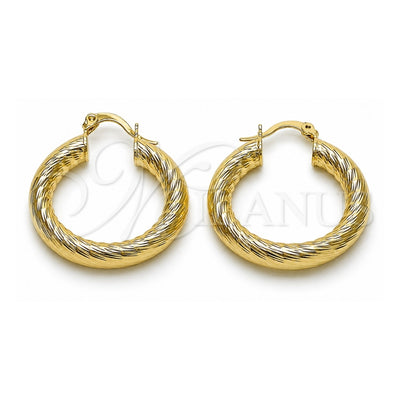 Oro Laminado Medium Hoop, Gold Filled Style Hollow Design, Diamond Cutting Finish, Golden Finish, 02.170.0310.30