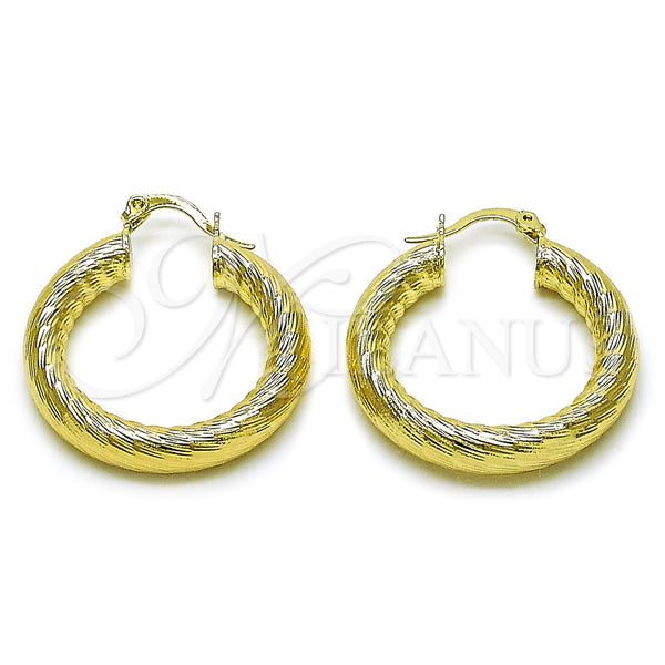 Gold Filled Hoop Earrings — Medium Hoop Hollow Design Diamond Cutting 02. — main product view — SKU 156998 | Oro Laminado aretes de aro — Medium Hoop Hollow diseño Diamond Cutting 02. — SKU 156998