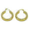 Oro Laminado Medium Hoop, Gold Filled Style Hollow Design, Diamond Cutting Finish, Golden Finish, 02.170.0310.30