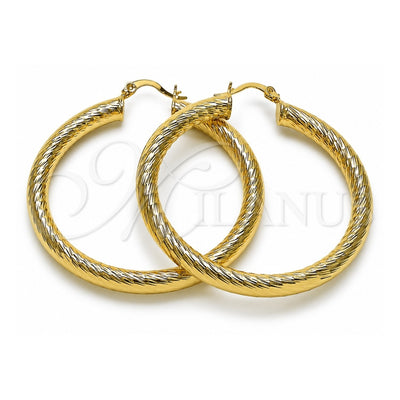 Oro Laminado Large Hoop, Gold Filled Style Hollow Design, Diamond Cutting Finish, Golden Finish, 02.170.0310.50