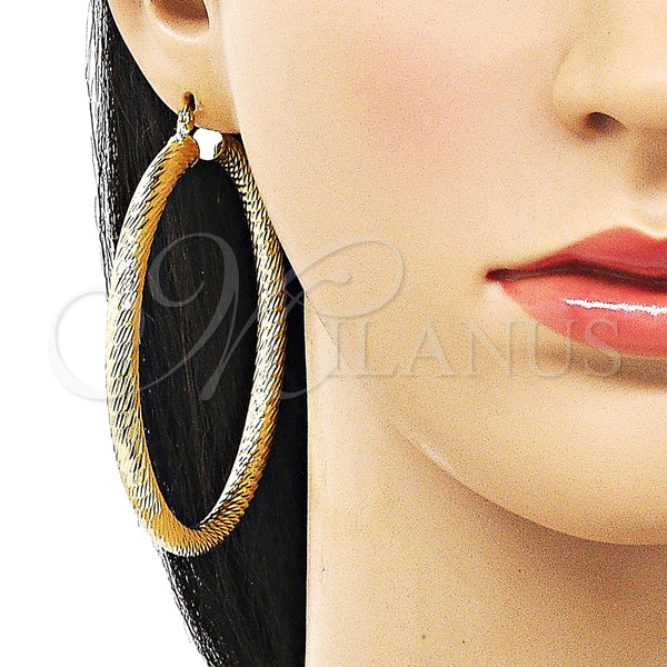 Gold Filled Hoop Earrings — Extra Large Hoop Hollow Design Diamond Cutting 02. — alternate product view — SKU 157000 | Oro Laminado aretes de aro — Extra Large Hoop Hollow diseño Diamond Cutting 02. — SKU 157000