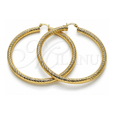 Oro Laminado Extra Large Hoop, Gold Filled Style Hollow Design, Diamond Cutting Finish, Golden Finish, 02.170.0310.70