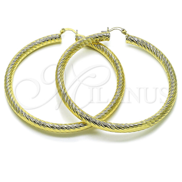 Gold Filled Hoop Earrings — Extra Large Hoop Hollow Design Diamond Cutting 02. — main product view — SKU 157000 | Oro Laminado aretes de aro — Extra Large Hoop Hollow diseño Diamond Cutting 02. — SKU 157000