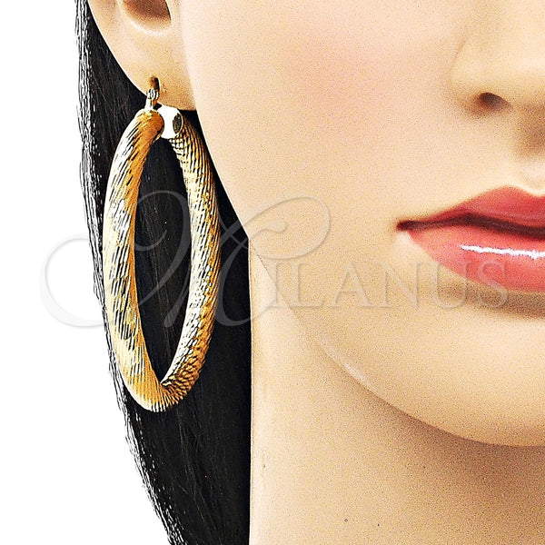 Gold Filled Hoop Earrings — Large Hoop Hollow Design Diamond Cutting 02. — alternate product view — SKU 157001 | Oro Laminado aretes de aro — Large Hoop Hollow diseño Diamond Cutting 02. — SKU 157001
