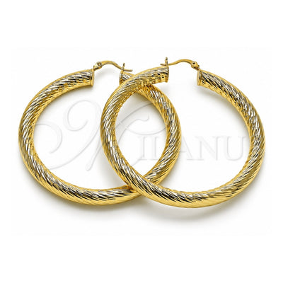 Oro Laminado Large Hoop, Gold Filled Style Hollow Design, Diamond Cutting Finish, Golden Finish, 02.213.0769.60