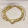 Oro Laminado Adjustable Bolo Bracelet, Gold Filled Style Heart and Ball Design, Matte Finish, Golden Finish, 03.341.0231.11 (09 MM Thickness, 11 Inches Length)